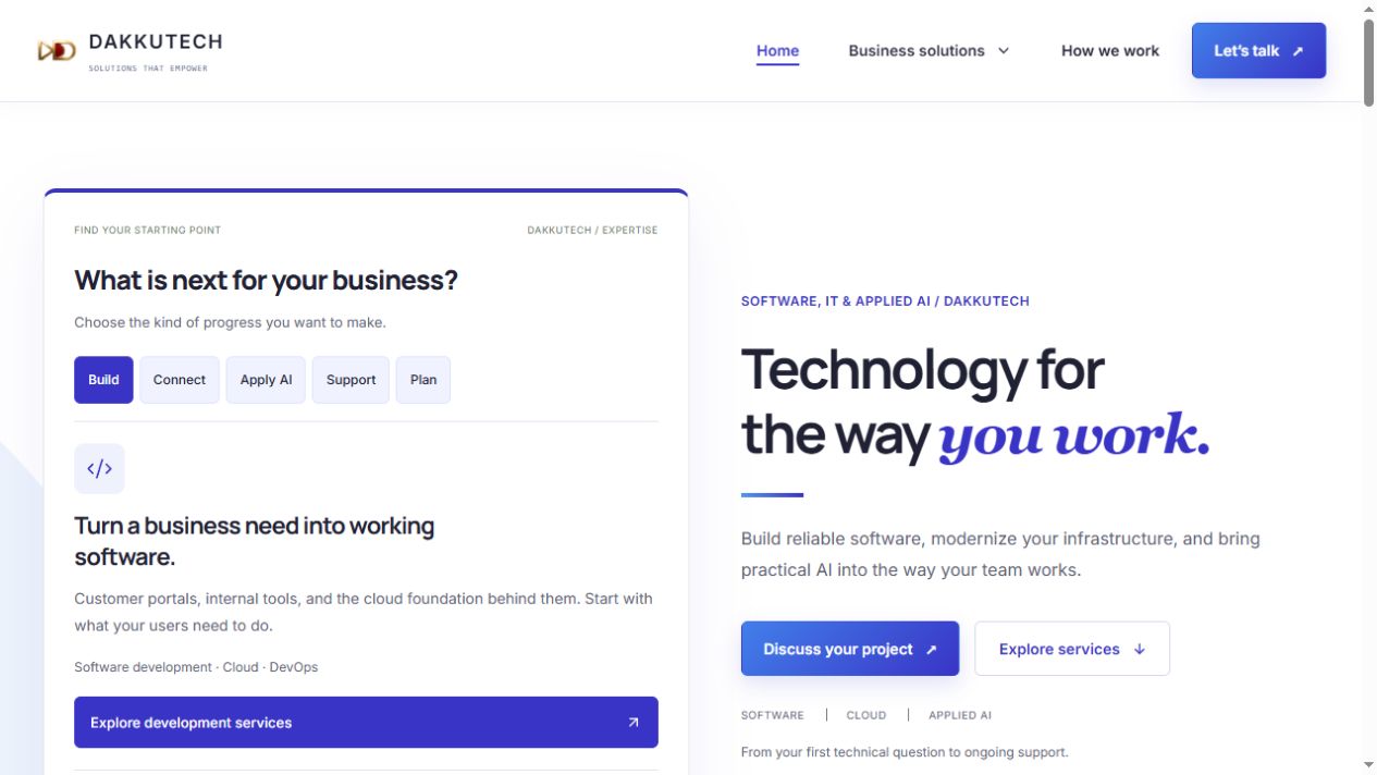Dakkutech public website screenshot