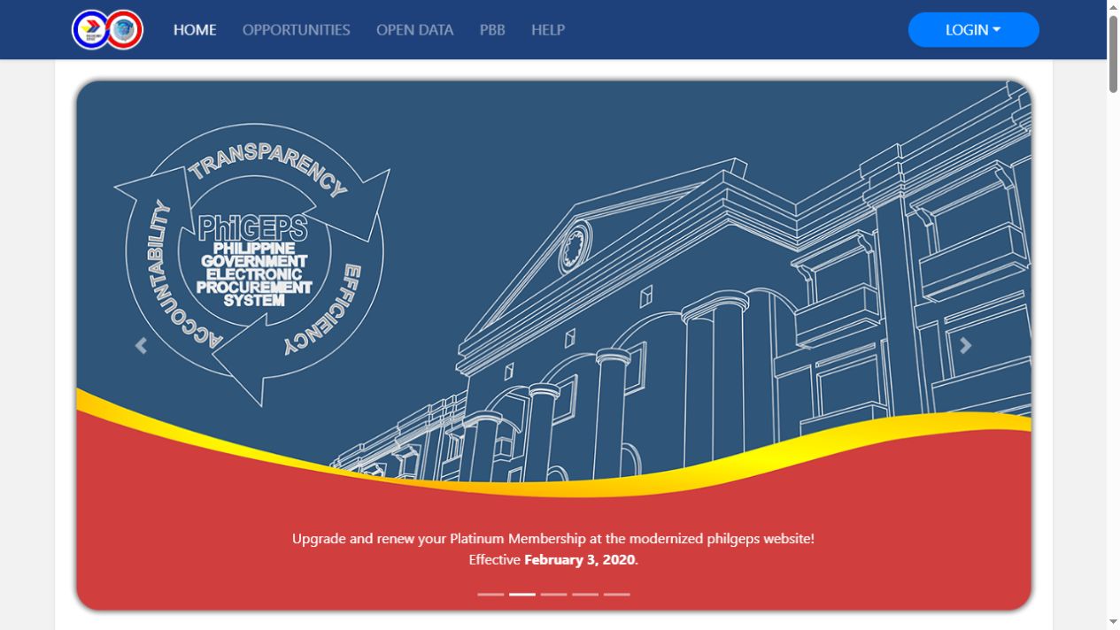 PhilGEPS Procurement Portal public website screenshot